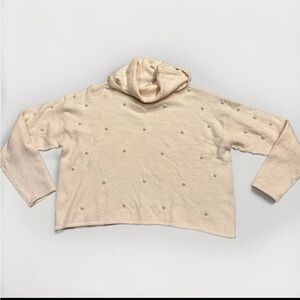 NEW Bongo Cropped Sweater L Blush Pink Faux Pearl Cowl Neck Cozy Pullover Y2K